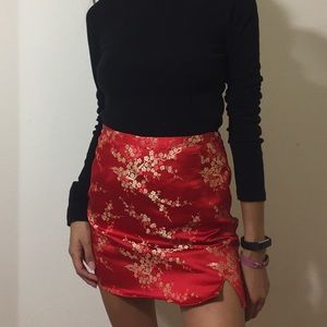 Brandy Melville Red Gold Floral Mini Skirt